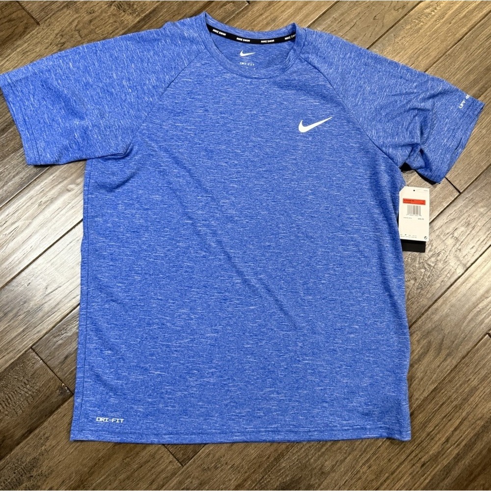 Nike Swim Rash Guard Mens Large Blue Dri-FIT UPF 40+ Short Sleeve NESSA589-494
